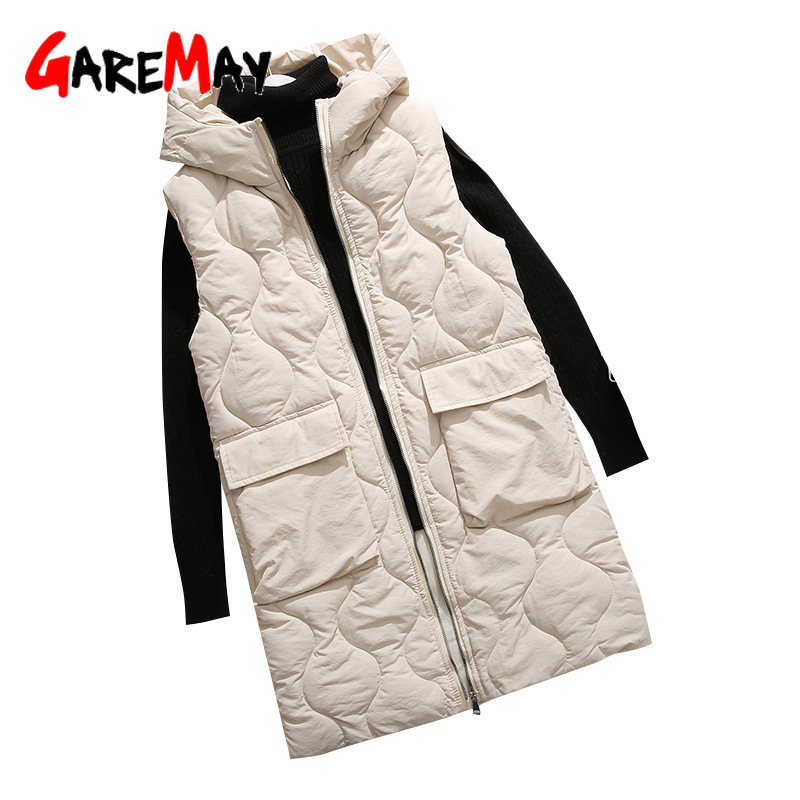 Autumn and winter new long paragraph over the knee hooded cotton vest female Slim sleeveless down womens vests winter outerwear 201211