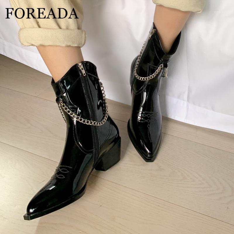 FOREADA Western Boots Woman Real Leather High Heel Ankle Boots Chain Thick Heel Shoes Zip Pointed Toe Female Short Size 411, Black velvet lining
FOREADA Western Boots Woman Real Leather High Heel Ankle Boots Chain Thick Heel Shoes Zip Pointed Toe Female Short Size 411, Black velvet lining