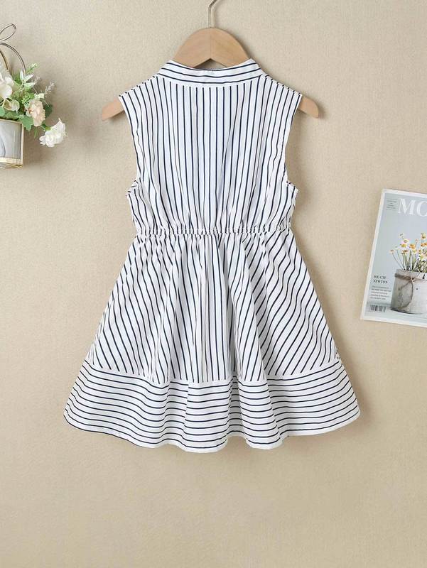 Girls Half Button Striped A-line Dress SHE