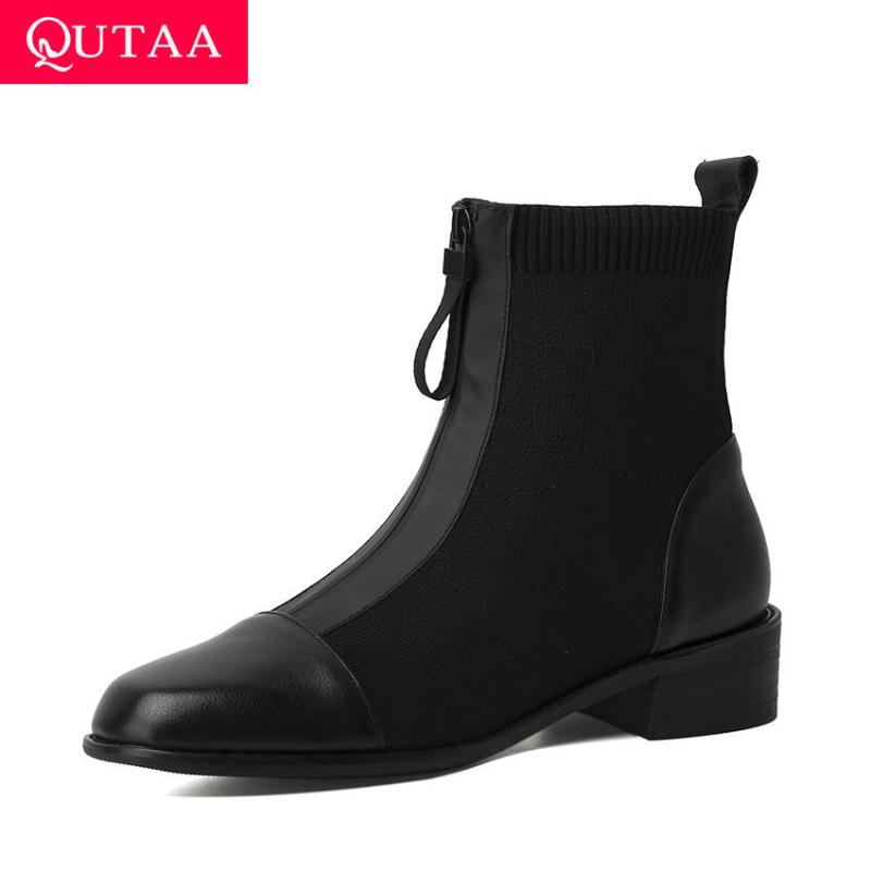 QUTAA 2021 Cow Leather Knitting Ankle Boots Round Toe Autumn Winter Women Shoes Front Zipper Square Heel Short Boots Size 34-39, Black
QUTAA 2021 Cow Leather Knitting Ankle Boots Round Toe Autumn Winter Women Shoes Front Zipper Square Heel Short Boots Size 34-39, Black