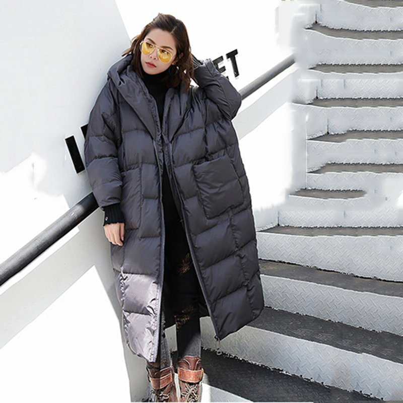 EAM Oversized Long Hooded Cottonpadded Coat Long Sleeve Loose Fit Women Parkas Fashion Autumn Winter JD1210 201027