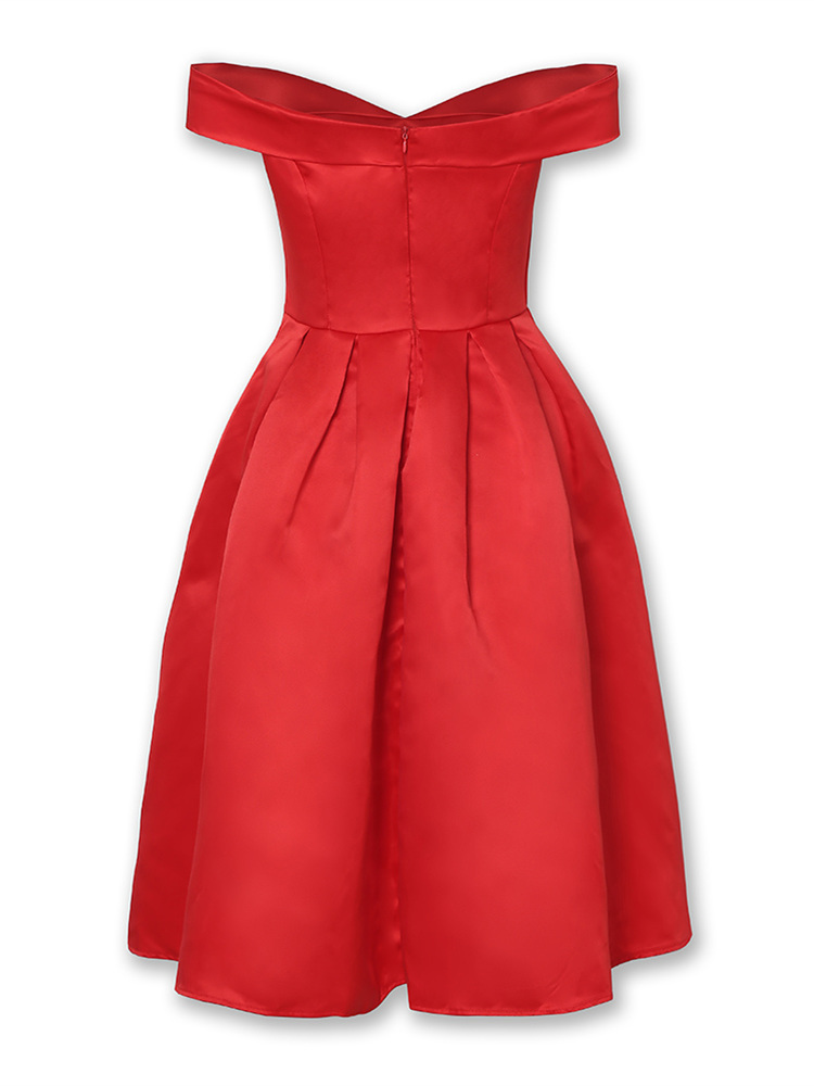 Elegant Red Dress Women Patchwork Slash Neck Short Sleeve Tunic Dress Summer Lady Sexy Prom Gown Evening Party Dresses D30 T200320