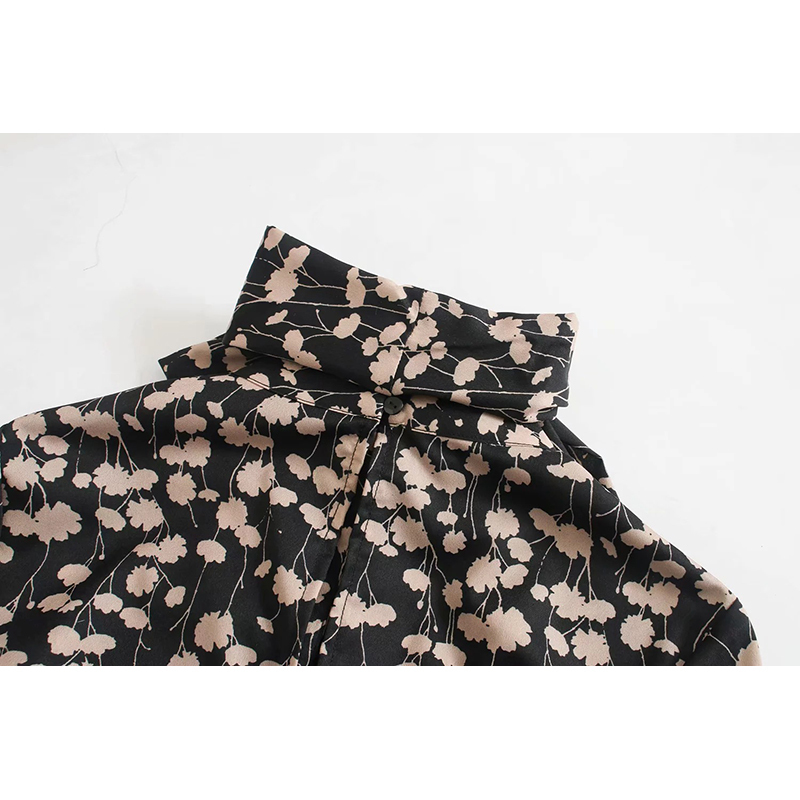 Za women dress elegant floral print mid calf stylish dress long sleeve bow tie Aline dresses female vintage slim vestidos T200320