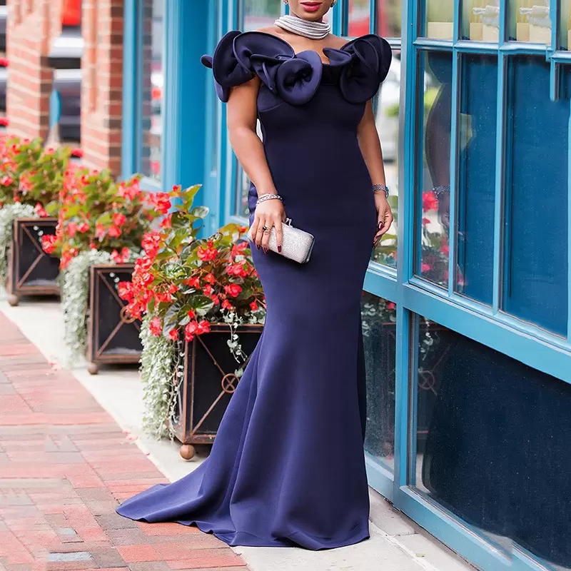 The Ruffles Shoulder Off Bridesmaid Dresses Long Elegant Satin Plus Size African Maid Of Honor Gowns Sweep Train Mermaid Arabic Wedding Guest Formal W