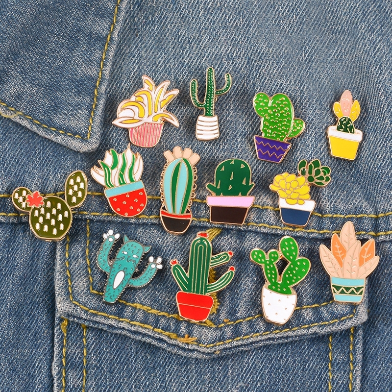 13pcs/lot Enamel Mixed Color Cactus Brooch Pins Ornaments Jackets Badge Lapel pin jewelry Gift for Children Girls, XZ1455 201009
