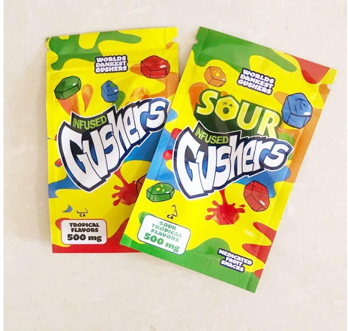 2020T Worlds Dankest Gushers Medicated Fruit Snack 500MG Gusher Bags Tropical And Sour Tropical Flavors Edibles Gummies Packaging MylaBags
2020T Worlds Dankest Gushers Medicated Fruit Snack 500MG Gusher Bags Tropical And Sour Tropical Flavors Edibles Gummies Packaging MylaBags
