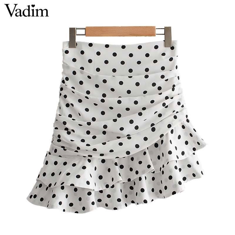 Vadim women polka dot white asymmetrical mini skirt ruffles pleated high waist back zipper female irregular chic skirts BA717 Y200326, As picture
Vadim women polka dot white asymmetrical mini skirt ruffles pleated high waist back zipper female irregular chic skirts BA717 Y200326, As picture