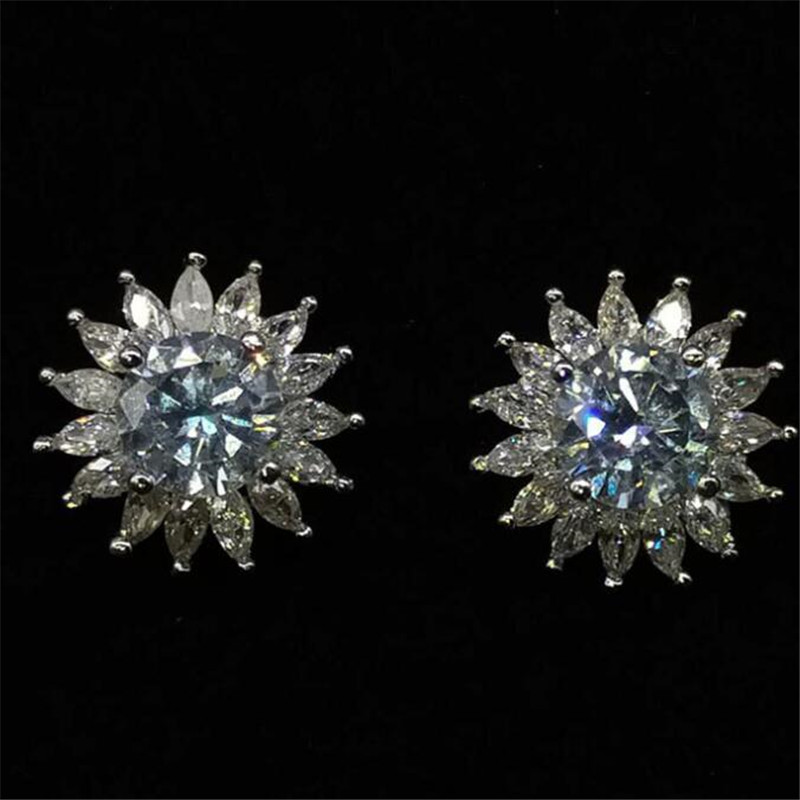 2022 Choucong Brand Stud Earrings Sparkling Luxury Jewelry Real 925 Sterling Silver Marquise Cut White 5A Cubic Zircon Eternity Party Sun Flower Women