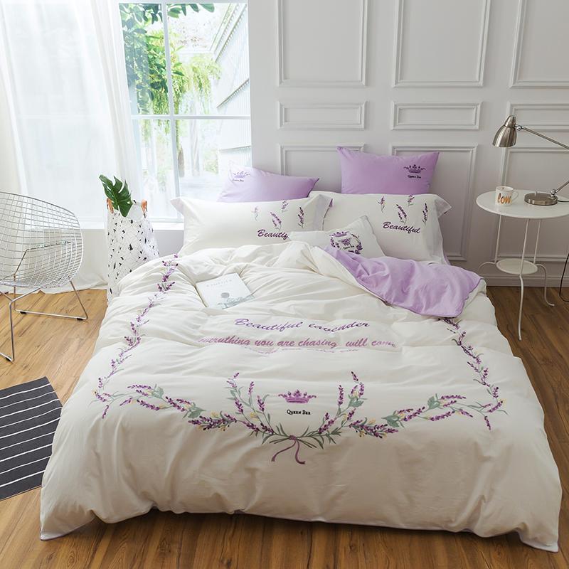 Luxury Lavender Flower Embroidery Super Soft Washed Cotton Bedding Set White Purple Splicing Duvet Cover Bed Sheet Pillowcases
Luxury Lavender Flower Embroidery Super Soft Washed Cotton Bedding Set White Purple Splicing Duvet Cover Bed Sheet Pillowcases