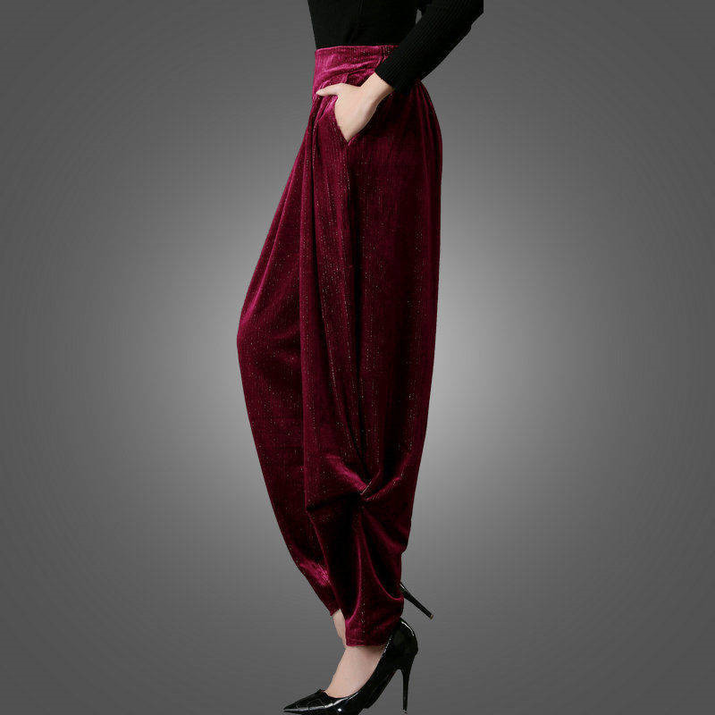 Mom Loose Harem Pants Casual Plus Size Velvet Trousers Middle Aged Women Fashion High Waist Wide Leg Pants Spring New Sweatpants 201228