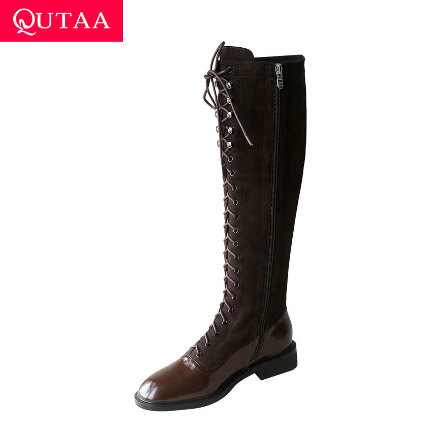 QUTAA 2021 Patchwork Patent Leather Flock Knee High Boots Winter Shoes Square Heel Lace Up Zipper Women Long Boots Size 34-39, Black
QUTAA 2021 Patchwork Patent Leather Flock Knee High Boots Winter Shoes Square Heel Lace Up Zipper Women Long Boots Size 34-39, Black