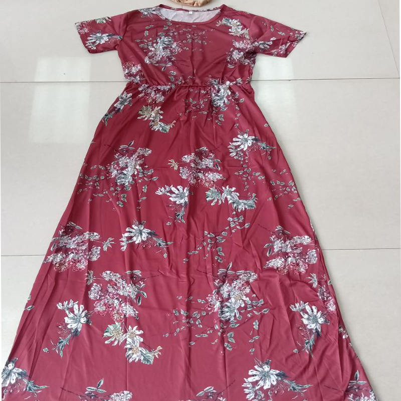 LongWomen's and winter new European and American printed longsleeved pocket dress round neck waist dress T200911