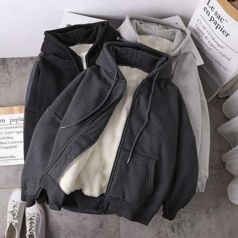 VERTVIE Jacket Women Solid Color Hoodies Autumn Winter Imitation Lamb Wool Korean Loose Plus Velvet Thick Zipper Sweatshirt Top
VERTVIE Jacket Women Solid Color Hoodies Autumn Winter Imitation Lamb Wool Korean Loose Plus Velvet Thick Zipper Sweatshirt Top