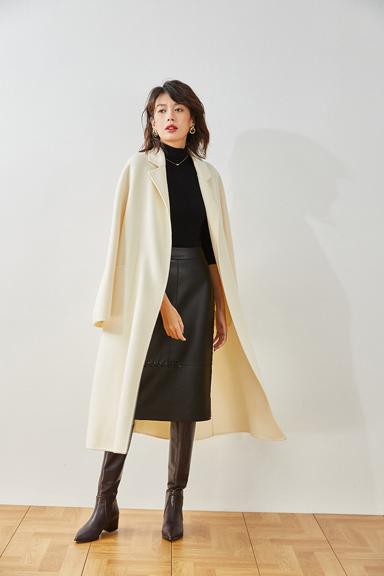 Women's winter water ripple female women long double-sided cashmere loose wool coat plus size 201102