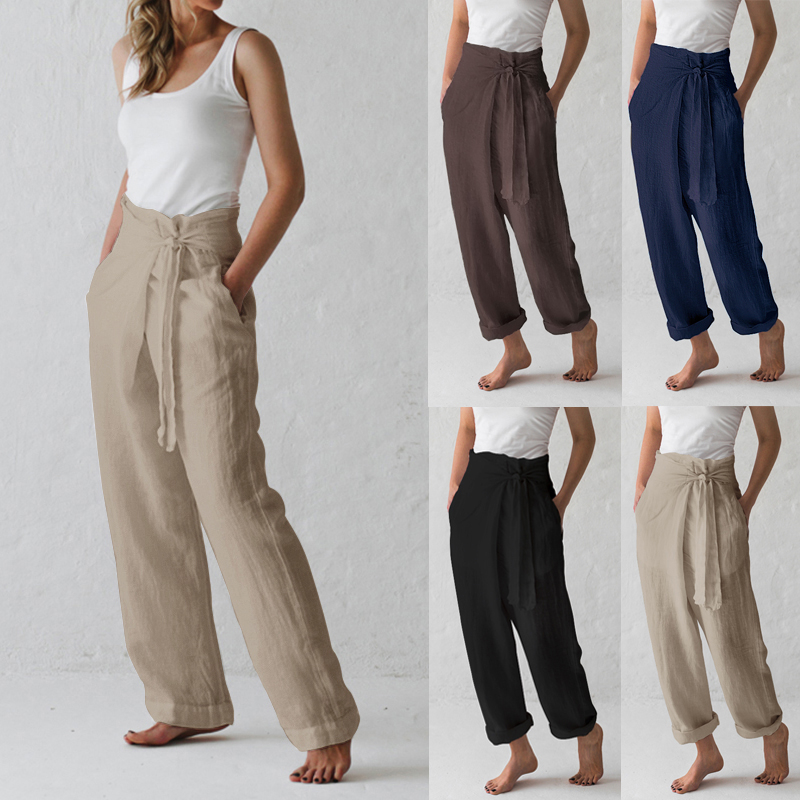 Celmia Women Vintage Linen Wide Leg Pants 2019 Summer Female Bottoms Casual Loose Harem Pant Pockets Long Pantalon Plus Size 5XL T200319