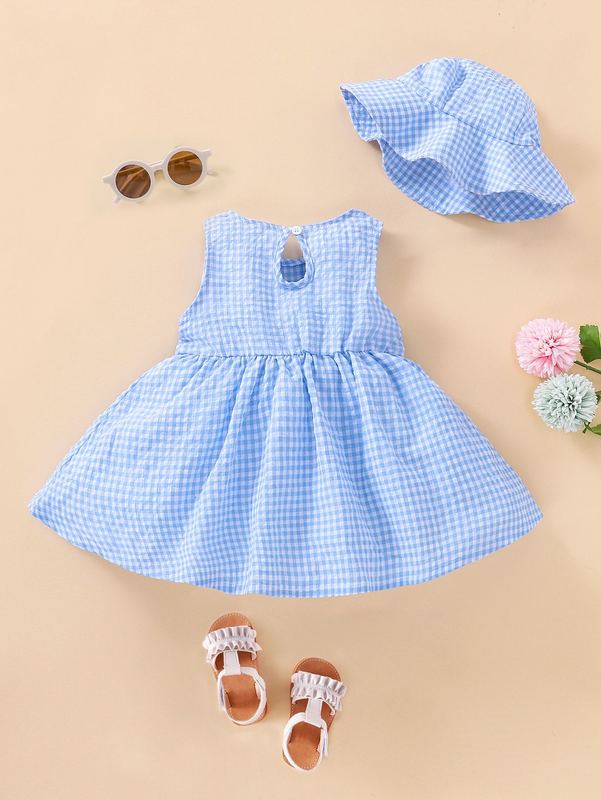Baby Gingham Bow Front Dress & Hat SHE