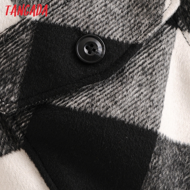 Tangada autumn winter Women oversized plaid Print chic casual jacket pocket Outwear female casual Coat 3A58