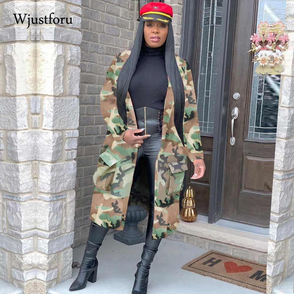 Wjustforu Winter Clothes Women Jacket Streetwear Camouflage Print Lengthen Coat Fashion Pocket Jacket Fall Women Clothing 201012