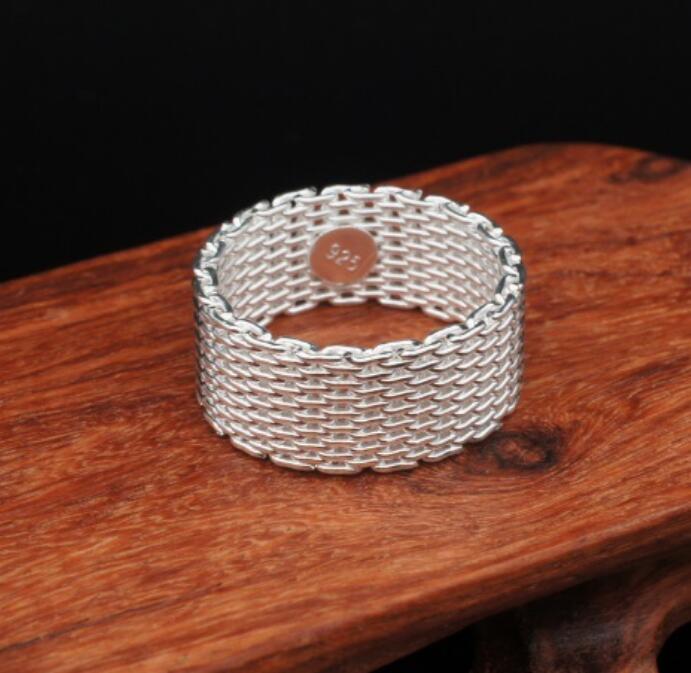 925 Sterling Silver plating Ring 10MM Weave Mesh Finger Ring Band ring for Women Fashion Wedding Jewelry Gift MOQ 20 pcs size US 6-9