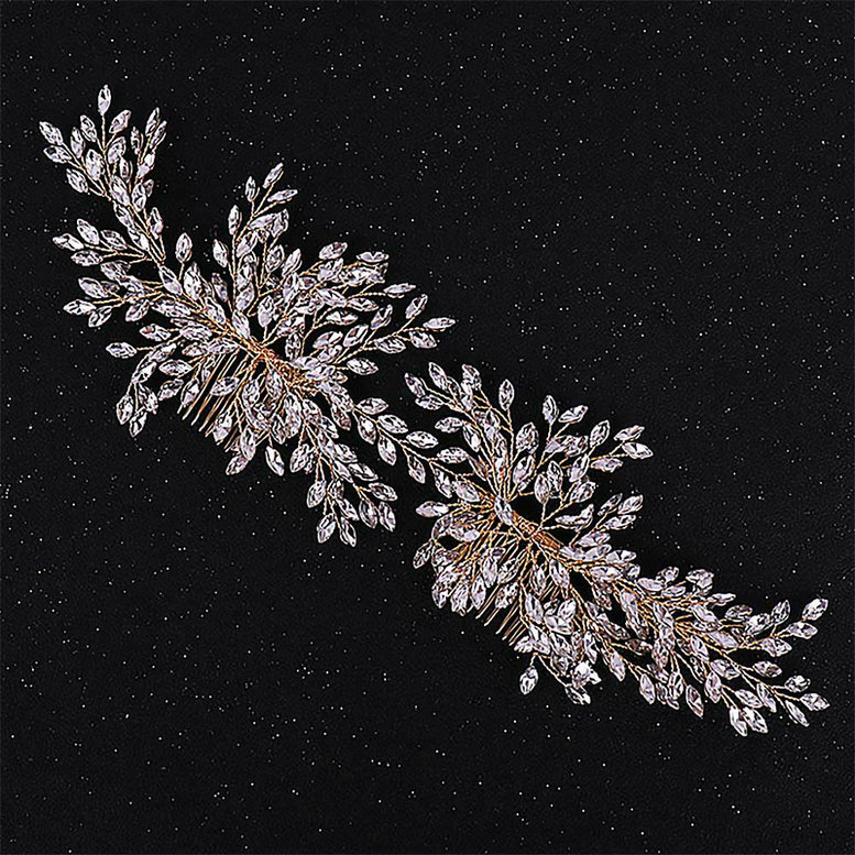Trendy Crystal Rhinestone Double Hair Comb Hair Accessories Bride Leaf Headband Tiaras Headpiece Wedding Noiva Head Jewelry SL T200522