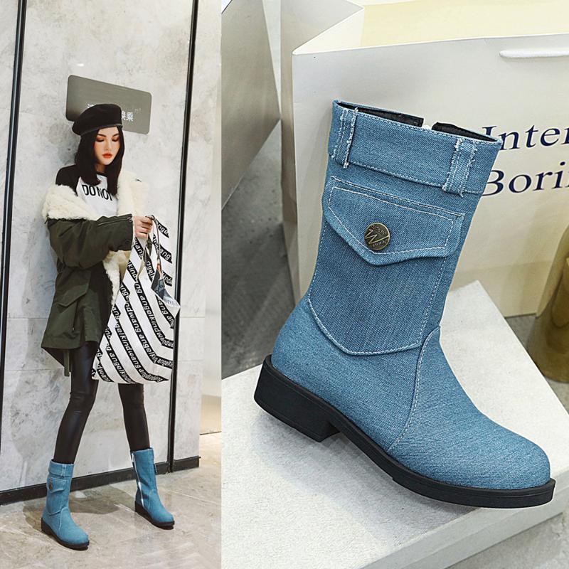 Boots 2021 Denim Women Mid-rise Rome Solid Color Shoes Woman Zip Flat Heels Mid-calf Chaussures Femme Botas Mujer 34-431, Black
Boots 2021 Denim Women Mid-rise Rome Solid Color Shoes Woman Zip Flat Heels Mid-calf Chaussures Femme Botas Mujer 34-431, Black