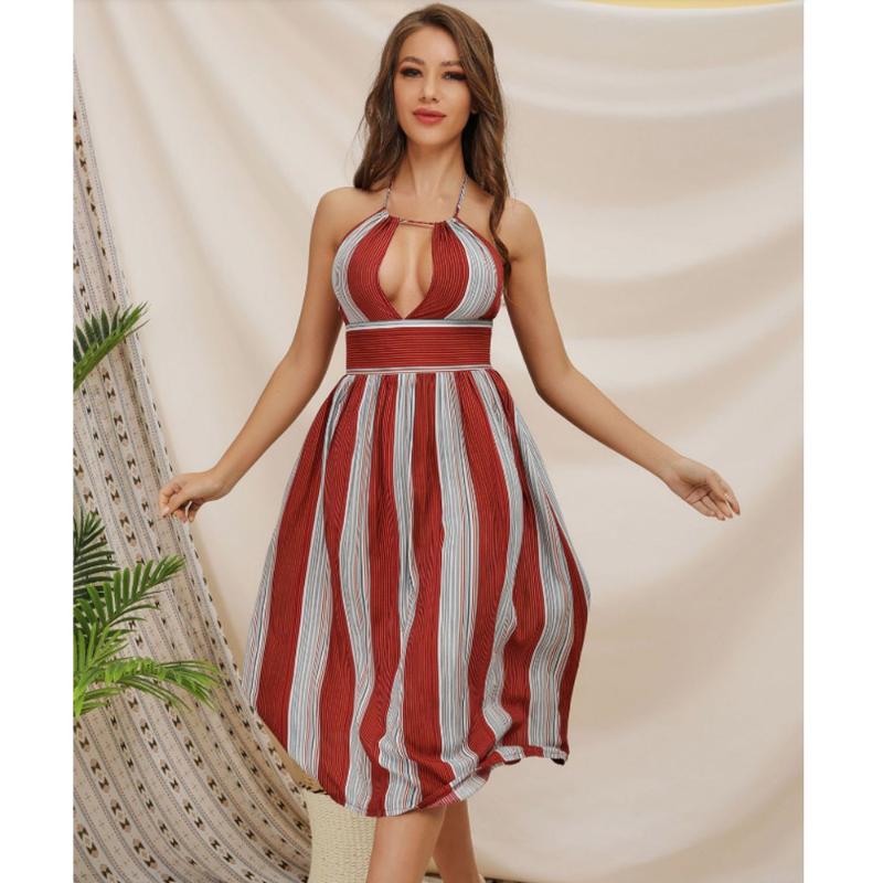 Sexy Halter Neck Strap Halter Striped Dress Women Sexy Nightclub Streetwear Party Deep V Neck Dresses, As pic
Sexy Halter Neck Strap Halter Striped Dress Women Sexy Nightclub Streetwear Party Deep V Neck Dresses, As pic