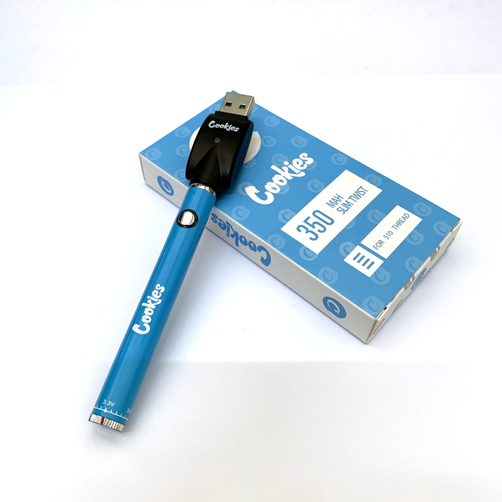 Cookies Slim Twist Battery 350mAh Bottom 3.3-4.8V Preheat VV Vape Batteries Pen for 510 Cartridge Carts M6T G5
Cookies Slim Twist Battery 350mAh Bottom 3.3-4.8V Preheat VV Vape Batteries Pen for 510 Cartridge Carts M6T G5