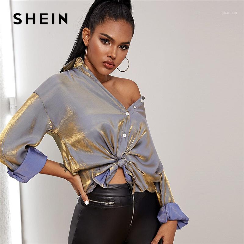 SHEIN Button Front Drop Shoulder Metallic Glamorous Blouse Shirt Women 2020 Spring Oversized Ladies High Low Longline Blouses1, Blue
SHEIN Button Front Drop Shoulder Metallic Glamorous Blouse Shirt Women 2020 Spring Oversized Ladies High Low Longline Blouses1, Blue
