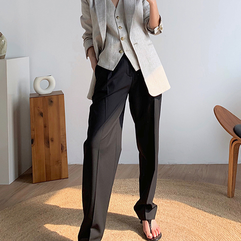 TWOTWINSTYLE Black Korean Women's Pants High Waist Pocket Elegant Straight Trousers Female Clothing Autumn Fashion New 201111