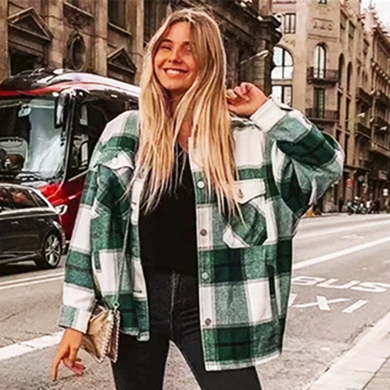 Fall Clothes for Women Shirt Woolen Coat New Autumn and Winter Fashion Black and White Lattices Overcoat for Women jackets 201112