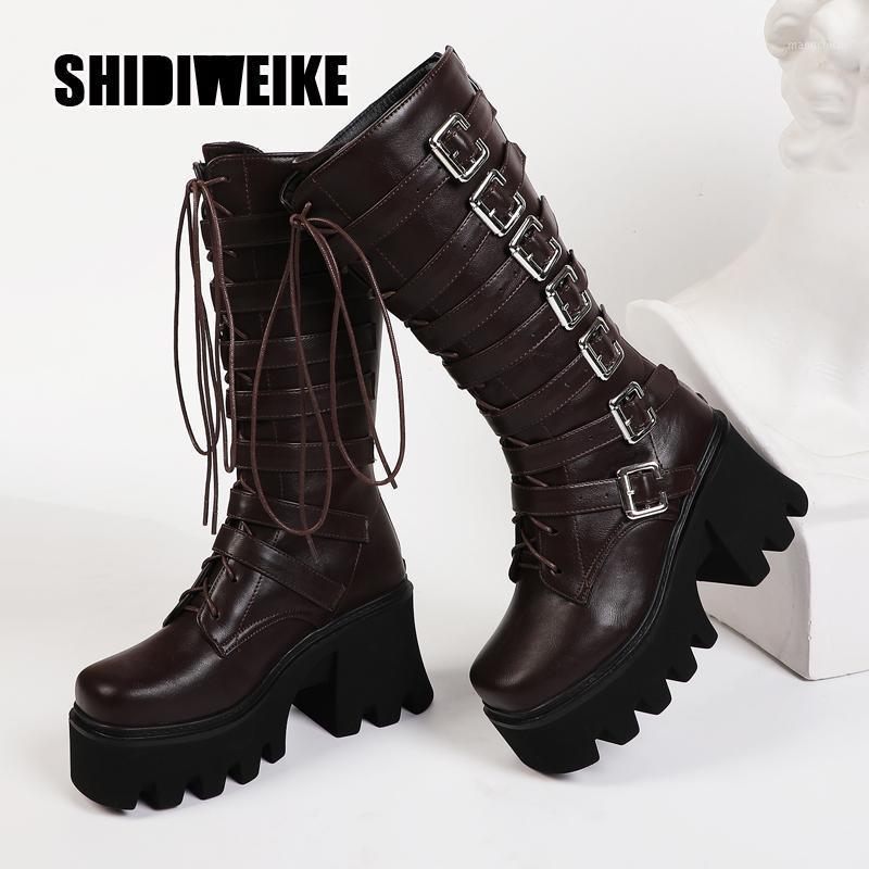 Winter Gothic Punk Womens Platform Boots Black Buckle Strap Lace Up Square heel Shoes Mid Calf Combat Boots V3571
Winter Gothic Punk Womens Platform Boots Black Buckle Strap Lace Up Square heel Shoes Mid Calf Combat Boots V3571