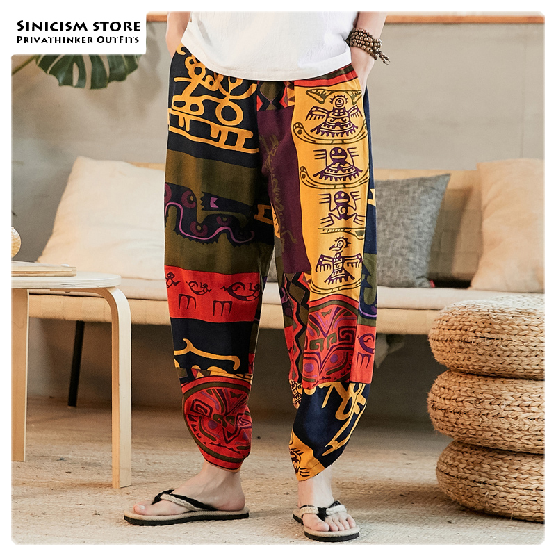 Sinicism Store Men Loose Harem Pants Autumn Chinese Style Mens Cotton And Linen AnkleLength Pants Male 5XL Korean Pants 201110