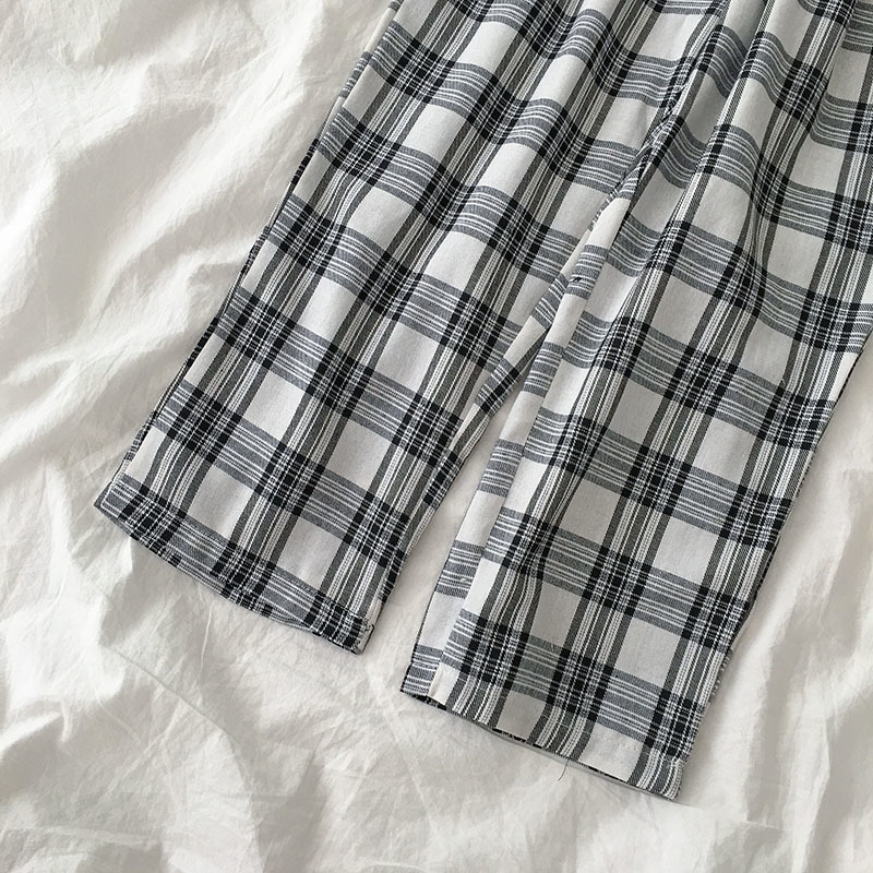 HOUZHOU Style Leg Korean Wide Summer Plaid Fashion Women Checkered Palazzo Pants 201111