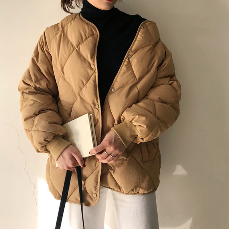 Diamond Lattice Solid Thicken Women's Parkas Winter Single Breasted Mandarin Collar Female Jacket Fashion Casual Ladies Parka 201019