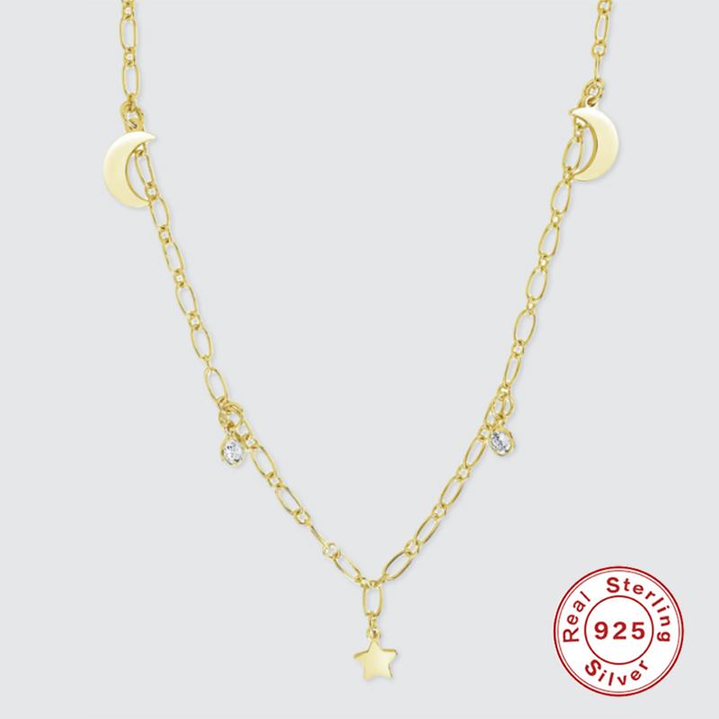 Other GS 925 Sterling Silver Gold Star Moon Charm Pendant Choker Necklace Chains For Women Luxury Crystal Fashion Fine Jewelry
Other GS 925 Sterling Silver Gold Star Moon Charm Pendant Choker Necklace Chains For Women Luxury Crystal Fashion Fine Jewelry