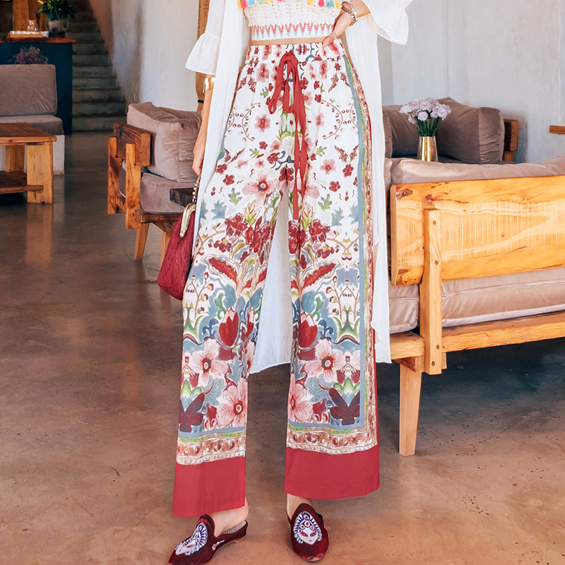 Women summer chiffon pants floral printing loose trousers for fashion lady T200422