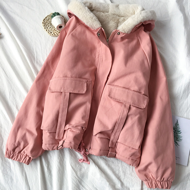 Winter Female Jacket Hooded Warm Down Parka Cotton Coat Women Padded Jacket Wool Women Clothing Big Pocket Parkas Women Outwear 201017