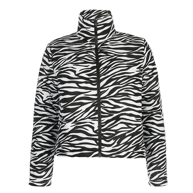HEYounGIRL Zebra Animal Print Warm Ladies Winter Jackets Harajuku Casual Puffer Bubble Coat Long Sleeve Women Parka Streetwear Y201006