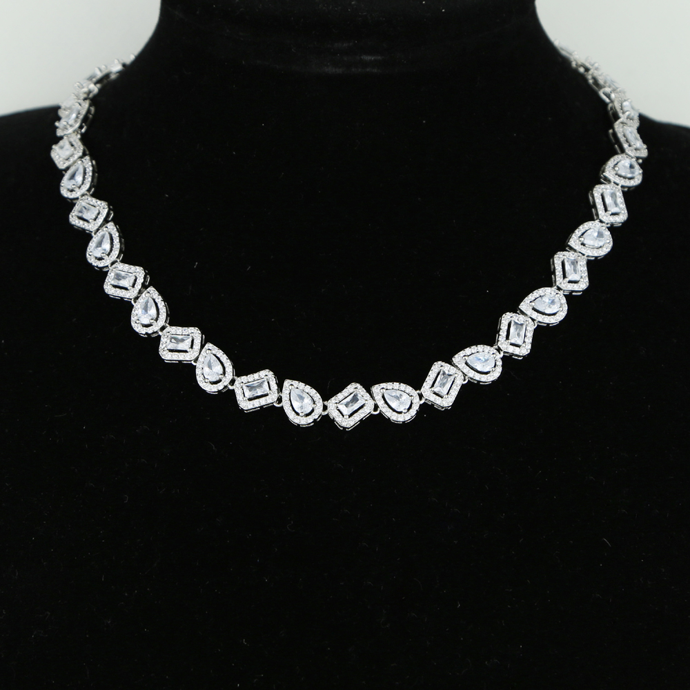 Iced out Cz Chocker Hip Hop Necklace With Tear Drop Square Baguette Cubic Zircon Charm Necklace For Women Wedding Jewelry