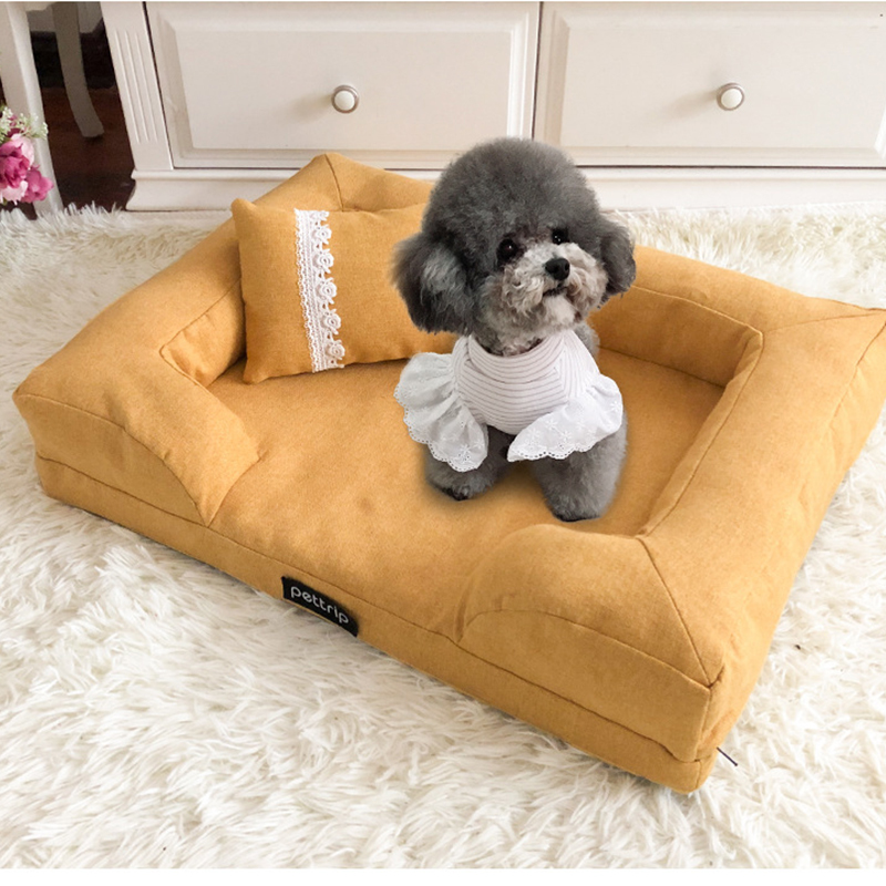 Elegant Cat Kennel Cushion Mat Removable Big Dog Bed Lounge Sofa Pet Beds For Small Medium Dogs 210224