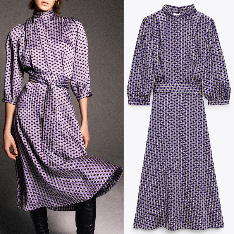 2021 New Purple Printed Midi Women Autumn Winter Tied Belt Puff Sleeve Party Dress Woman Flared Hem Ladies Elegant Dresses A7j0
2021 New Purple Printed Midi Women Autumn Winter Tied Belt Puff Sleeve Party Dress Woman Flared Hem Ladies Elegant Dresses A7j0