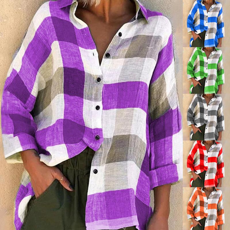 2020 Women Vintage Plaid Oversized Blouse Batwing Sleeve Turn Down Collar Purple Shirt Button Up Casual Tops, Red 
2020 Women Vintage Plaid Oversized Blouse Batwing Sleeve Turn Down Collar Purple Shirt Button Up Casual Tops, Red