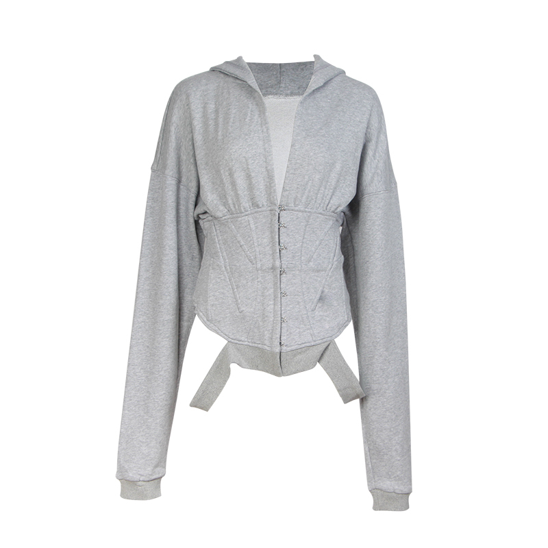 TWOTWINSTYLE Spring Sweatshirts For Women's Hoodies Long Sleeve V Neck High Waist Slim Sweatshirt Tops Female Fashion New 201113