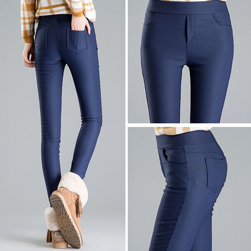 High waist women Winter warm velvet office work pencil pants capris plus size ladies formal trousers female dropshipping 201031