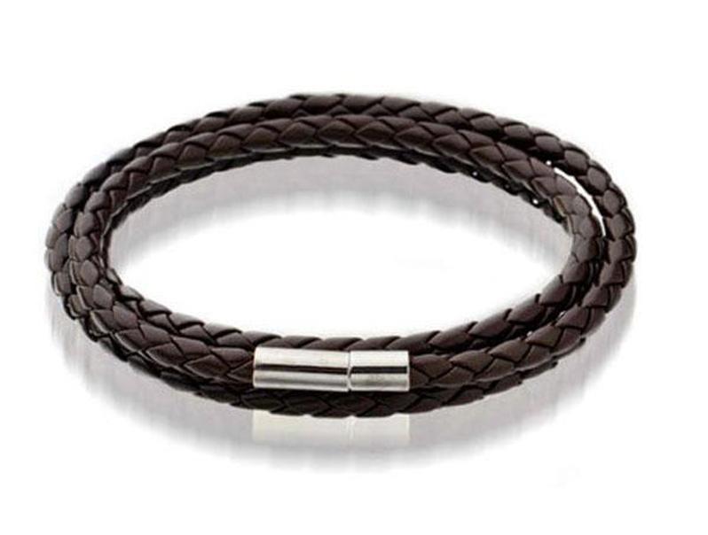 Mens Leather Bangle Bracelets Blackbrown Mesh Magnetic Stainless Steel Clasp Double Wrap Wristband Beautiful Ti jllxaF ffshop2001