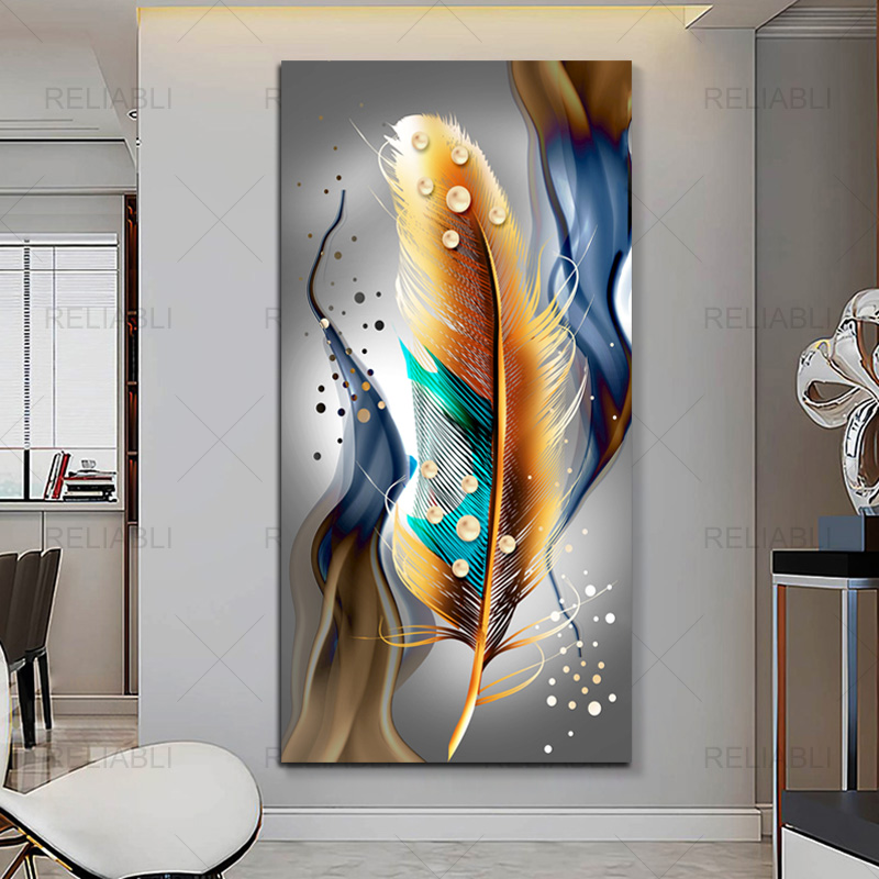Abstract Nordic Feather Wall Art Canvas Painting Modern Feather Lines Posters and Prints Wall Pictures for Living Room Decor