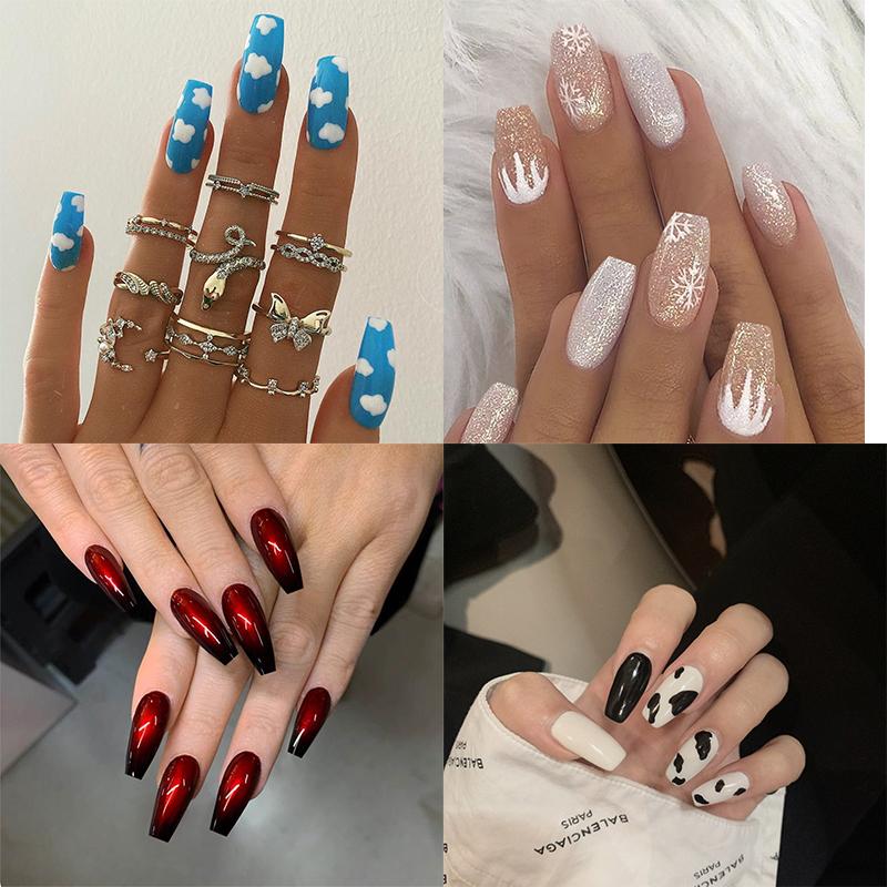 24pcs Snowflake Silver Onion Powder Christmas Fake Nails Cloud Sky Pattern Design Ballet Coffin Burgundy Gradient Girl Nail Art, Typle4
24pcs Snowflake Silver Onion Powder Christmas Fake Nails Cloud Sky Pattern Design Ballet Coffin Burgundy Gradient Girl Nail Art, Typle4