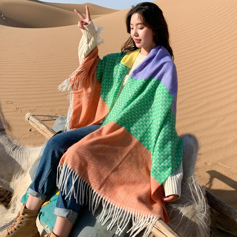 Autumn and winter new imitation cashmere scarf sweet Korean temperament stitching stripes thick warm decorative shawl scarf
Autumn and winter new imitation cashmere scarf sweet Korean temperament stitching stripes thick warm decorative shawl scarf