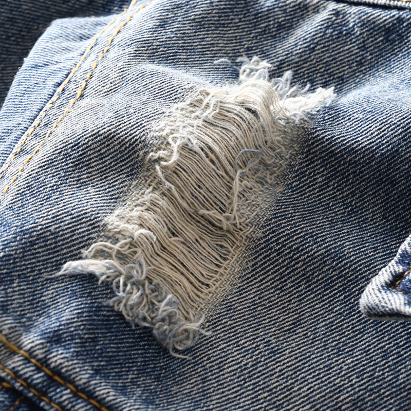 Fashion Streetwear Men Jacket Retro Blue Destroy Ripped Denim Jacket Men Coat Tiger Embroidery Stripe Hip Hop Jean Jacket Hombre T200502