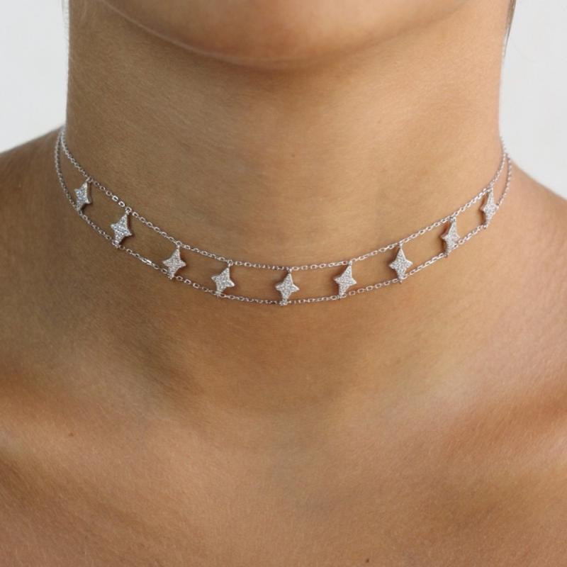 fashion cz mirco paved 925 sterling silver cute Star charm choker with double chain setting women wedding short necklaces
fashion cz mirco paved 925 sterling silver cute Star charm choker with double chain setting women wedding short necklaces